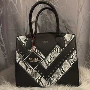 BNWT VERA NEW YORK Faux Leather Snakeskin Studded Satchel Crossbody Bag